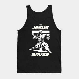 Funny Jesus Saves Christian Baseball Pitcher Coach Fan Tank Top